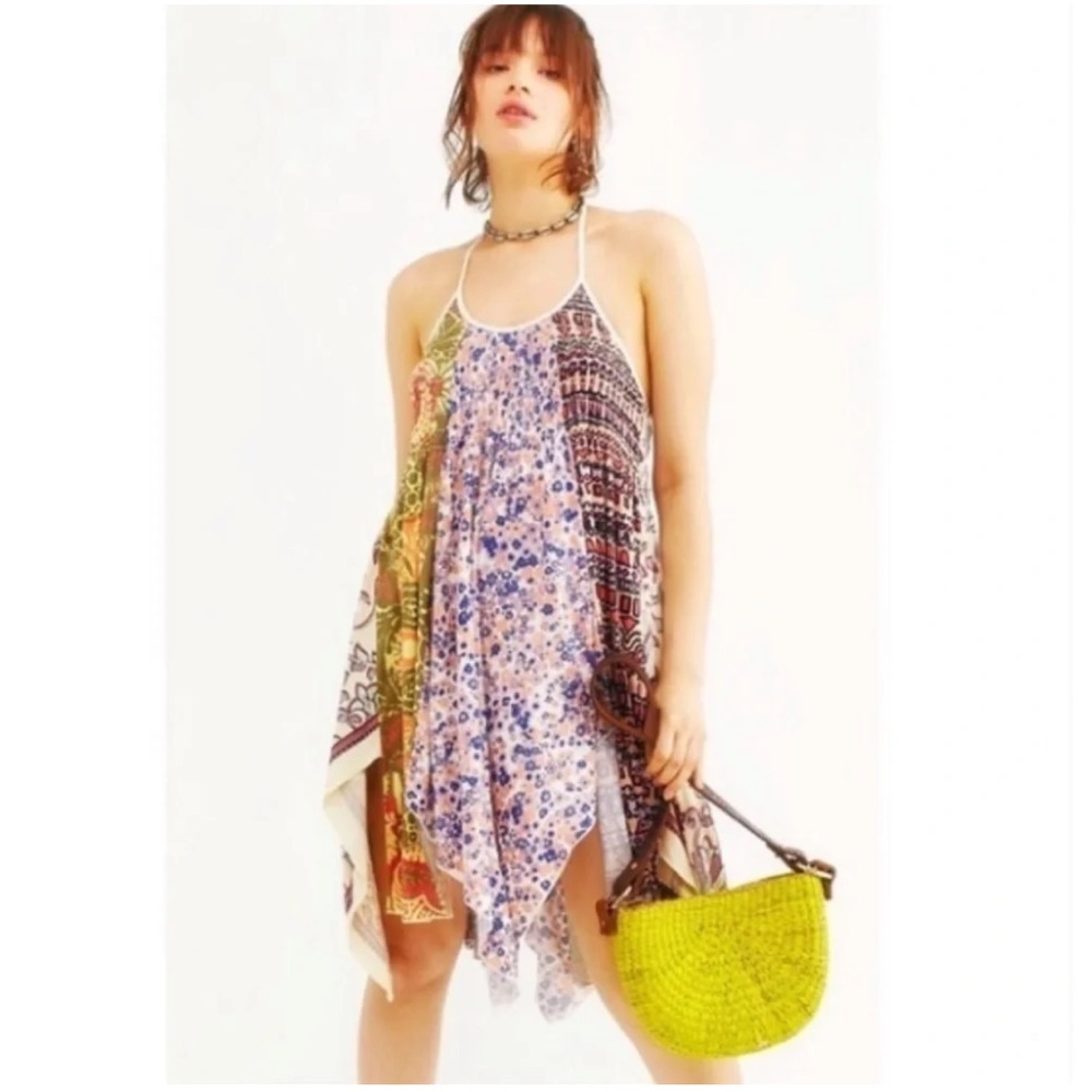 Free People Patchwork Asymmetrical Maxi Dress - Cream, Pink, Orange, Green, Blue - Picture 7 of 16